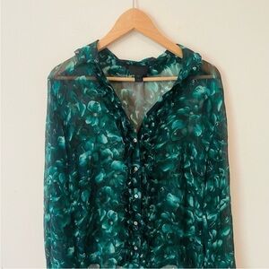 J. Crew Collection Emerald Silk Floral Button Down